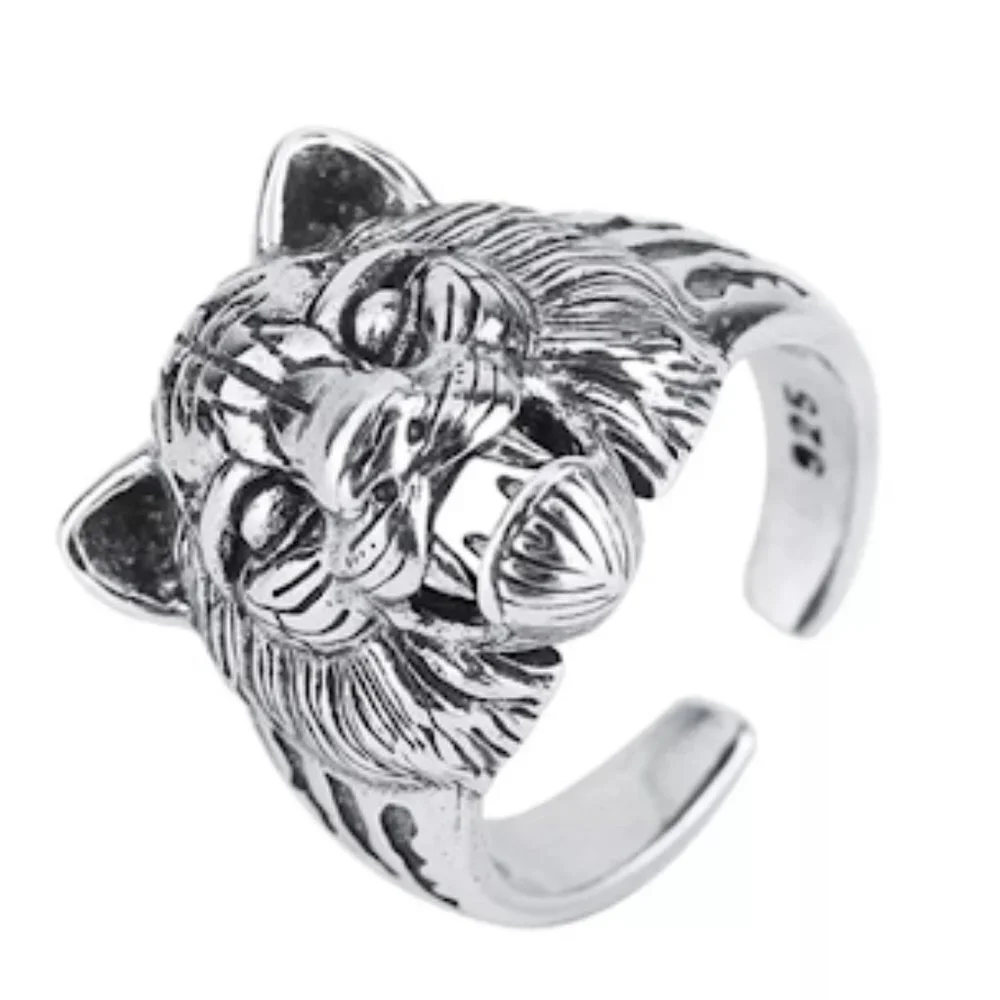STERLING SILVER LION HEAD VIKING RING